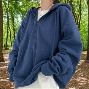 Sudaderas con Capucha para Mujer, Transpirables, Ecológicas, 100% Algodón, Otoño, Color Sólido, Bolsillo con Cremallera, Estilo Harajuku Coreano, Talla Grande, Corte Regular - Product Image 2