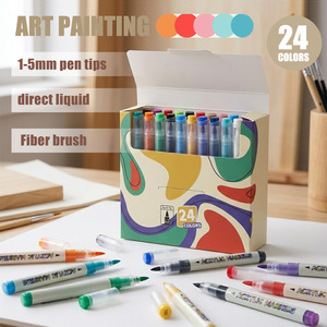 Nouveau design, 24 <span class=keywords><strong>couleurs</strong></span>, stylos à peinture acrylique à pointe souple, encre permanente imperméable pour roche, bois, verre - Product Image 5