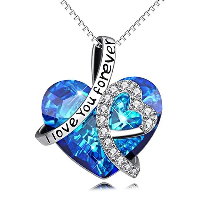 Bule Heart of the Ocean Heart-shaped Crystal Pendant Necklace for Woman Classic Accessories Jewelry Fashion Statement Necklaces
