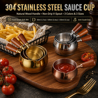 Bol à sauce brossé en acier inoxydable avec poignée en bois massif, design monobloc empilable, coloris Or Rose et Argent, idéal pour les fêtes