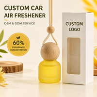 Diffuseur de parfum pour voiture suspendu, flacon en verre dépoli avec bouchon sphérique en bois et cordon tressé, parfum à 60%