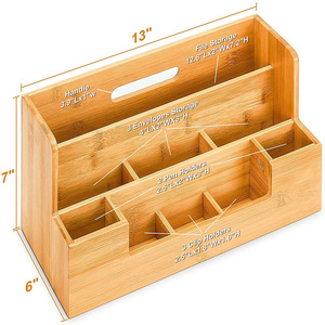 Bamboo Desktop Storage <b>Box</b> Multi Layer With Compartments For <b>Makeup</b> And Office Supplies Organizer Rectangle Shape - Product Image 4
