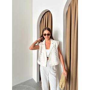 Chaleco de Gabardina para Mujer, Prenda Exterior 100% Poliéster con Detalles de Encaje, Estilo sin Mangas - Product Image 2