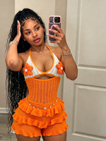 Combinaison Courte Sexy au Crochet pour Femme, Col Halter Fait Main, Ourlet Volanté, Tenue de Plage Estivale Grande Taille – Nouvelle Collection