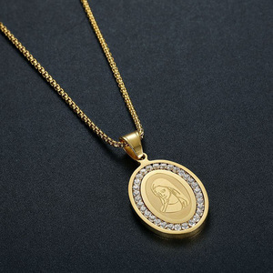 yunnique <b>Titanium</b> Steel Oval Pendant Necklace With Zircon Inlay Unisex Gift Jewelry Stainless Steel <b>Chain</b> For Men Women - Product Image 4