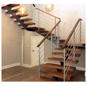 U Forma Aço Escadas Com Madeira Passos e Mono Stringer e Vidro Trilho - Product Image 5