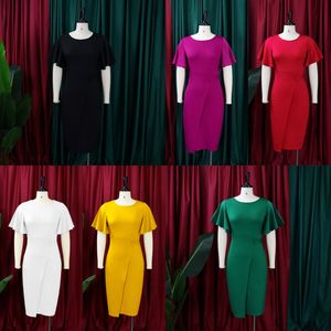 D3167 Trendy O-cuello Puff manga alta cintura Big Swing A-line vestidos de graduación mujeres señora elegante Casual mujeres vestido de talla grande - Product Image 3