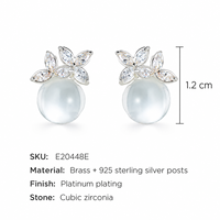 KAVNAR Boucles d'oreilles fleur zircon sphère laiton plaqué or blanc élégantes