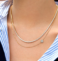 Vente chaude à la mode plaqué or argent bleu mauvais yeux 3mm zircon cubique collier de Tennis bijoux pour femmes