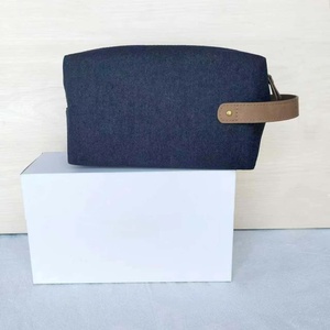 Denim Large Capacity Makeup Bag With Buckle Closure Travel Toiletry Pouch Minimalist Style Unisex Canvas Wristlet - Product Image 3