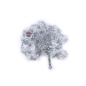 Rosario de Cristal de <span class=keywords><strong>Jerusalén</strong></span> - Cuentas Facetadas de 8mm, Colgante de Cruz de Madera de Olivo, Chapado en Plata Antigua, Collar Religioso Católico - Product Image 1