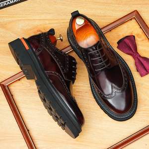 Zapatos de Boda para Hombre con Cordones, Punta Cuadrada, de Cuero Genuino Británico, Suela Gruesa, Diseño de Puntos, Ligeros, Antideslizantes y Transpirables - Product Image 2