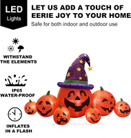 Decoración Inflable de Halloween Personalizada de 8 Pies, Impermeable, con 7 Piezas, Sombrero de Mago Calabaza, Luces LED, para Exteriores, Jardín, Hotel, Césped, Fiesta