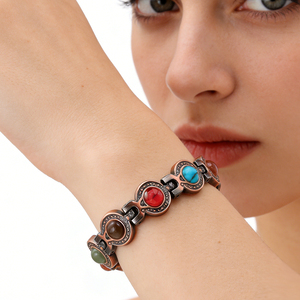 Gelang Turquoise Energi Terapi Magnetik Mode Trendi Rantai Berlapis Tembaga Multi-Warna Geometris Retro Klasik Unisex - Product Image 2