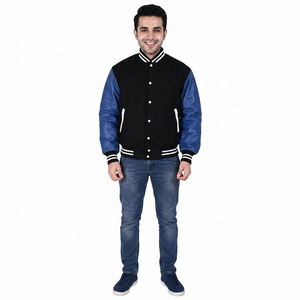 Fashion College <b>Baseball</b> Varsity <b>Jacket</b> <b>for</b> <b>Men</b> Winter Collection 100% Cotton Stand Collar Covered Button Closure FINER THREADS - Product Image 1