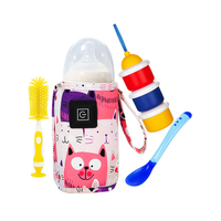 Ensemble d'alimentation chauffe-lait sans fil pour bébé + brosse de nettoyage pour biberon + cuillère à changement de couleur + distributeur de lait en poudre empilable