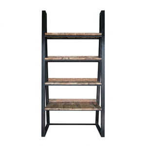 Estantería Industrial Plegable con Escalera, 4 Niveles, Estantes de Madera, Estructura Metálica, Moderna, Sin Respaldo, Mueble Independiente para Sala de Estar - Product Image 1