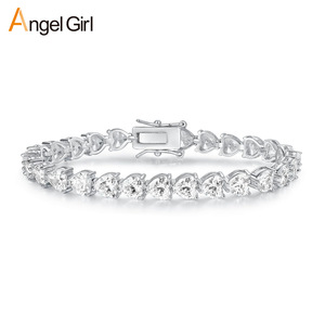 Angel Girl Tiyo Heart Shape Zircon Tennis Bracelet 18K Gold Plated Claw Setting 6-8 Inch Trendy Wedding Gift - Product Image 1