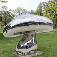 Sculpture de champignon en acier inoxydable poli miroir, statue de jardin, décoration extérieure pour patio, art moderne en forme de champignon pour cour, villa, hôtel
