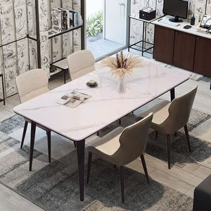 Ensemble Table <span class=keywords><strong>à</strong></span> <span class=keywords><strong>Manger</strong></span> Moderne de Luxe pour <span class=keywords><strong>Petit</strong></span> Appartement et Bureau, Design Plaque de Roche Métallique, Finition Claire, Chaises Confortables, Mobilier de Maison - Product Image 6