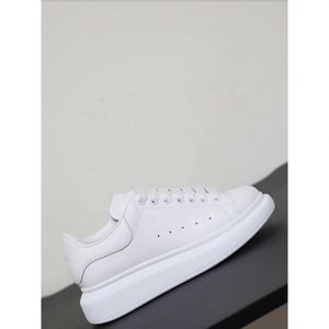 High-Top White Sneakers Thick-Soled Cowhide 5cm Platform Muffin Height Lace-Up Sporty Retro Walking Shoes - Product Image 5