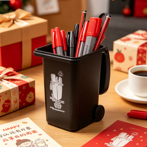 Mini Wheeled Trash Can Shape Desk Pen Holder Funny Office Desktop Stationery <strong>Storage</strong> Organizer - Product Image 3
