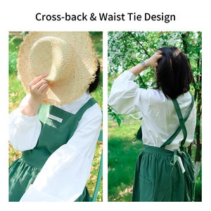 ชุดเดรสผ้าฝ้ายสำหรับผู้หญิงผ้ากันเปื้อนสำหรับอบในร้านกาแฟงานบ้านดอกไม้ - Product Image 5