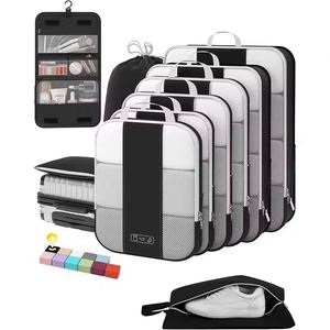 Ensemble de 10 cubes de compression pliables en polyester tendance, personnalisables, avec sangle réglable, fermeture éclair, imperméables, pour voyage - Product Image 2