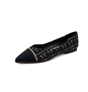 Elegantes Zapatos Planos Negros <span class=keywords><strong>de</strong></span> Tweed con Punta en Pico para Mujer, Sofisticados Zapatos Planos <span class=keywords><strong>de</strong></span> <span class=keywords><strong>Ballet</strong></span> con Cadena Dorada, Zapatos Cómodos para Oficina - Product Image 2