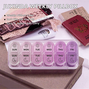 Boîte de rangement hebdomadaire pour pilules en plastique coloré, portable, avec compartiments détachables AM/PM, double rangée, organiseur de médicaments, pilulier de voyage - Product Image 2
