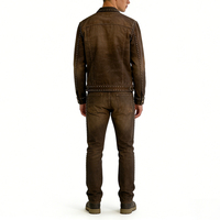 Tenues deux pièces hip-hop personnalisées Fighting Ant pour hommes, ensembles en jean assortis avec veste à boutons cloutés et pantalon droit imprimé