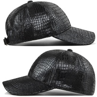 Casquette de baseball unisexe en cuir PU texturé crocodile métallisé, prête à être expédiée, réglable, avec logo personnalisé, idéale pour les fêtes