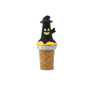 Halloween Witch Hat Cork Wine Bottle Stopper Wooden With Smiley Face For Red Wine Gift Decorative Stopper - Product Image 1