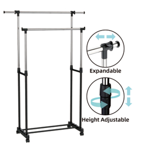 Professional Double Pole Extendable Metal Towel <strong>Rail</strong> Clothes Rolling <strong>Heavy</strong> <strong>Duty</strong> Folding Indoor Bathroom Freestanding <strong>Clothing</strong> - Product Image 2