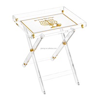 Plateau de table pliable élégant en acrylique transparent Judaica pour Hanouka avec revêtement en similicuir