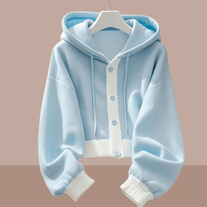 Sweat à capuche en coton pour <span class=keywords><strong>femme</strong></span>, personnalisable avec logo, <span class=keywords><strong>de</strong></span> haute <span class=keywords><strong>qualité</strong></span>, pour l'hiver et l'automne, élégant, avec boutons, style cardigan - Product Image 2