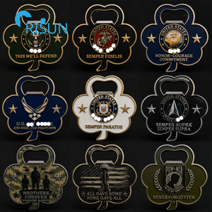 Moneda Conmemorativa Personalizada 3D con Forma de Trébol de la <span class=keywords><strong>Suerte</strong></span>, Línea Azul Delgada, K9, para Veteranos de la USAF, USN, USMC, con Destapador de Botellas - Product Image 3