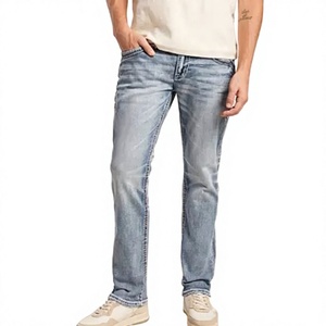 Jeans de mezclilla personalizados para hombre, pantalones casuales de corte recto y ajustado, jeans elásticos para hombre con cierre de cremallera, jeans ajustados. - Product Image 1