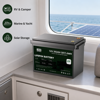 بطارية JREPower ليثيوم فوسفات الحديد 12 فولت 392 أمبير ساعة 5017.6 واط ساعة مع نظام إدارة ذكي، أكثر من 6000 دورة شحن، مقاومة للماء IP67، لتخزين الطاقة الشمسية والمركبات الترفيهية والتطبيقات البحرية