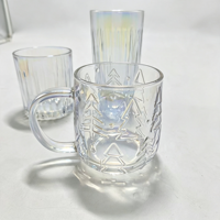 Ensemble de 3 tasses en verre texturé irisé, gobelets à nervures verticales, mug en verre gaufré avec motif d'arbre de Noël pour les boissons chaudes, cadeau