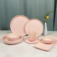 56pc rose couleur glaçure Table ronde ensemble de table élégant ensemble de vaisselle à usage domestique comprend une assiette carrée ensembles de vaisselle haut de gamme