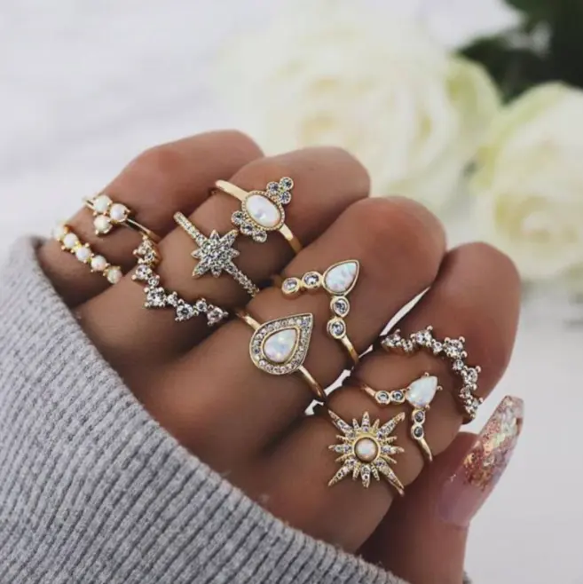 Imitation Opal style ring set diamond crown combined joint ring 10 sets rings
