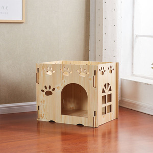 Directo de fábrica Placa de muebles de grano de madera Patrón sólido Casa de gato Juguete Villa Nido con cierre de botón para generaciones de gatos - Product Image 5