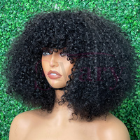 Perruque à franges SDD à densité 300 %, super double drawn, 100 % cheveux naturels vietnamiens, perruques bouclées Pixie sans colle pour femmes noires