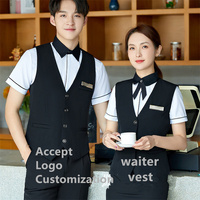 Hôtel restaurant serveur restauration cuisine personnel d'attente oem logo personnalisé bouton vers le bas uniforme serveur serveuse gilet gilet