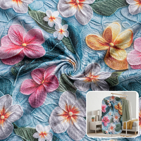 Tissu en coton enduit d'aluminium métallique, imprimé floral 3D Plumeria