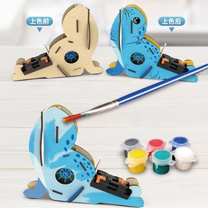 Jouet de puzzle électrique en bois à assembler soi-même 4 en 1, <span class=keywords><strong>expérience</strong></span> <span class=keywords><strong>scientifique</strong></span> STEM pour enfants, machine à pulvériser des balles, lions marins, requin, ensemble de construction en bois - Product Image 4