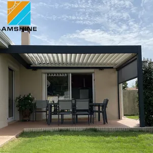 Garden Outdoor Pergola Opening Louver Roof Motorized Sunshade Garden Aluminium Gazebo Patio Cover Outdoor Adjustable Louvered Pergola With Side Curtain