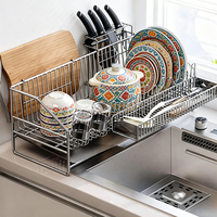 Égouttoir à vaisselle en métal avec support pour tasses et couteaux, égouttoir de comptoir de cuisine, séchoir à assiettes, support de rangement pour bols, assiettes et planches à découper