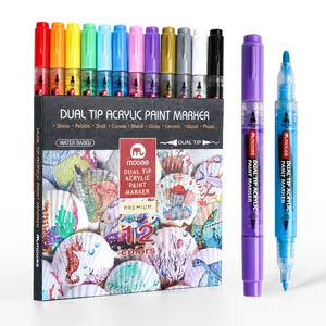 Custom 12 Stks/set Multi-Color Acrylverf Pen Op Basis Van Water Niet-Giftige Fabriek Prijs Dual Tip Acrylverf Marker Voor Schilderen